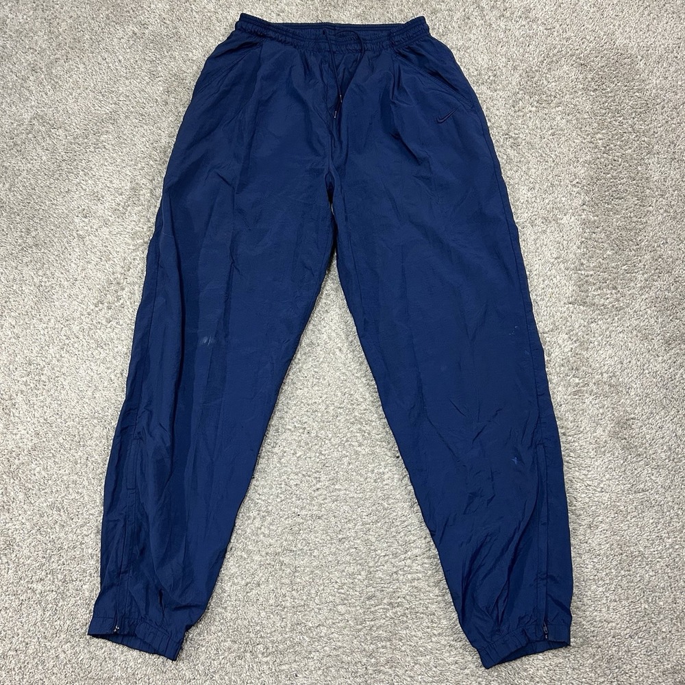 Vintage Nike Track Pants Mens Large Nylon Baggy Navy Blue 32" Inseam Joggers